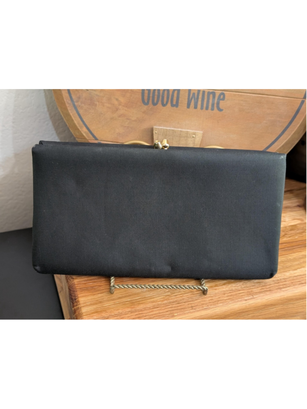 Vintage Black Fabric Clutch Purse Gold Frame Evening Bag 1950s 1960s Old Hollywo